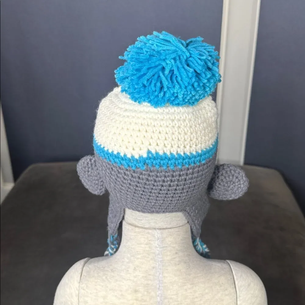 Daisy Baby Toddler Sock Monkey Beanie Hat Gray with Blue Pom 12-24 months NEW